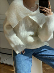 Koisoon Long Sleeve Loose Knitted Tops Women Korea Fashion Elegant Sweater Office Lady Autumn Pure Color Pullover Chic Y2k Clothes