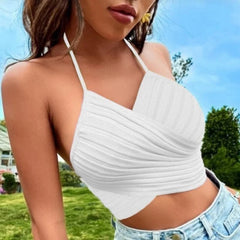 Koisoon Summer Women Sexy Cross Halter Knitting Camis New Fashion Female Clothing Black White Contrast Sweet Short Crop Top Tanks