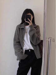 Koisoon Y2k Vintage Streetwear Knitted Cardigan Women Korean Style Solid Solor Long Sleeve Zip Up Loose Sweater Autumn 2024