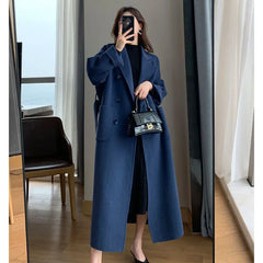 Koisoon Elegant Women Faux Woolen Coats Korean Fashion Streetwear Loose Jacket Autumn Casual Female Belt Long Blended Overcoat New