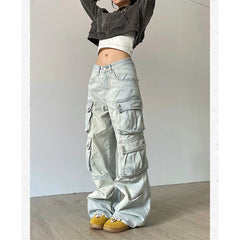 Koisoon Women Blue Jeans Hip Hop Streetwear High Waist American Wide Leg Pants Fashion Y2K Style Female Winter Straight Trousers