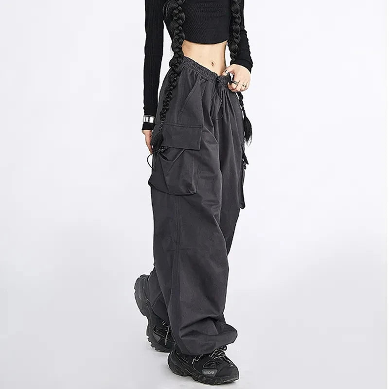 Koisoon Streetwear Women Cargo Pants Korean Fashion Oversized Pocket Loose Wide Leg Pants Summer Bf High Waist Female Trousers New