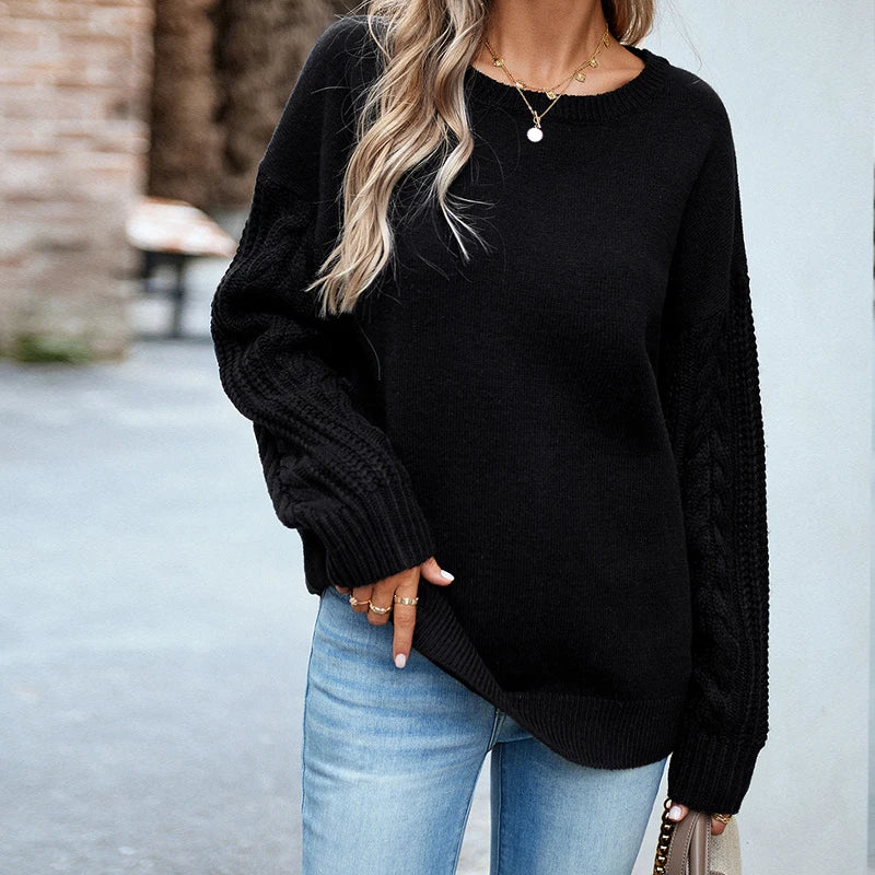 Koisoon New Women Long Sleeve Sweaters Autumn Winter O Neck Knitted Tops Solid Color Ladies Causal Loose Sweater Knitwear