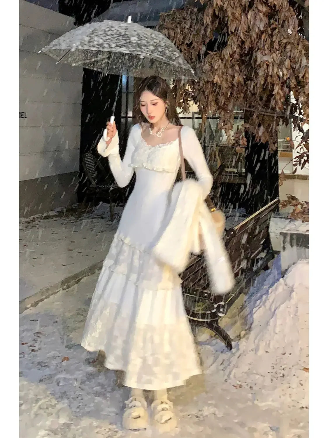 Koisoon 2024 Spring Elegant Knitted Dress Women Lace Patchwork Koeran Princess Midi Dress Female Casual Sweet Even Party Fairy Dress