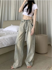 Koisoon American Vintage Women Baggy Wash Denim Pants Harajuku Fashion Japanese Low Rise Jeans Loose Long Trousers Harajuku Y2k Grunge