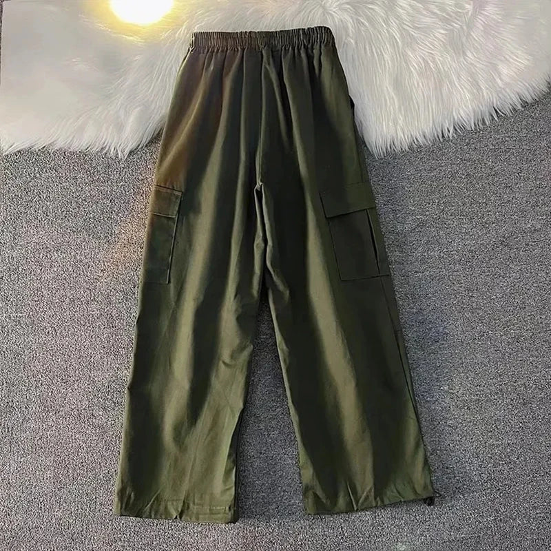 Koisoon Vintage Streetwear Women Cargo Pants Japan Style Fashion Loose Wide Leg Pants Y2K Casual Female All Match Straight Leg Trousers