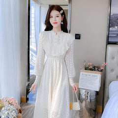 Koisoon Elegant Sweet Vintage Solid Lace Women Midi Dresses for New Autumn Fashion Long Sleeved Cute Party Birthday Fairy Dress