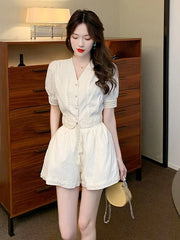 Koisoon Summer New In Women's Shorts Matching Sets Korean Elegant Lace Chiffon Short Sleeve Wide Leg Shorts Plus Size Two Piece Set