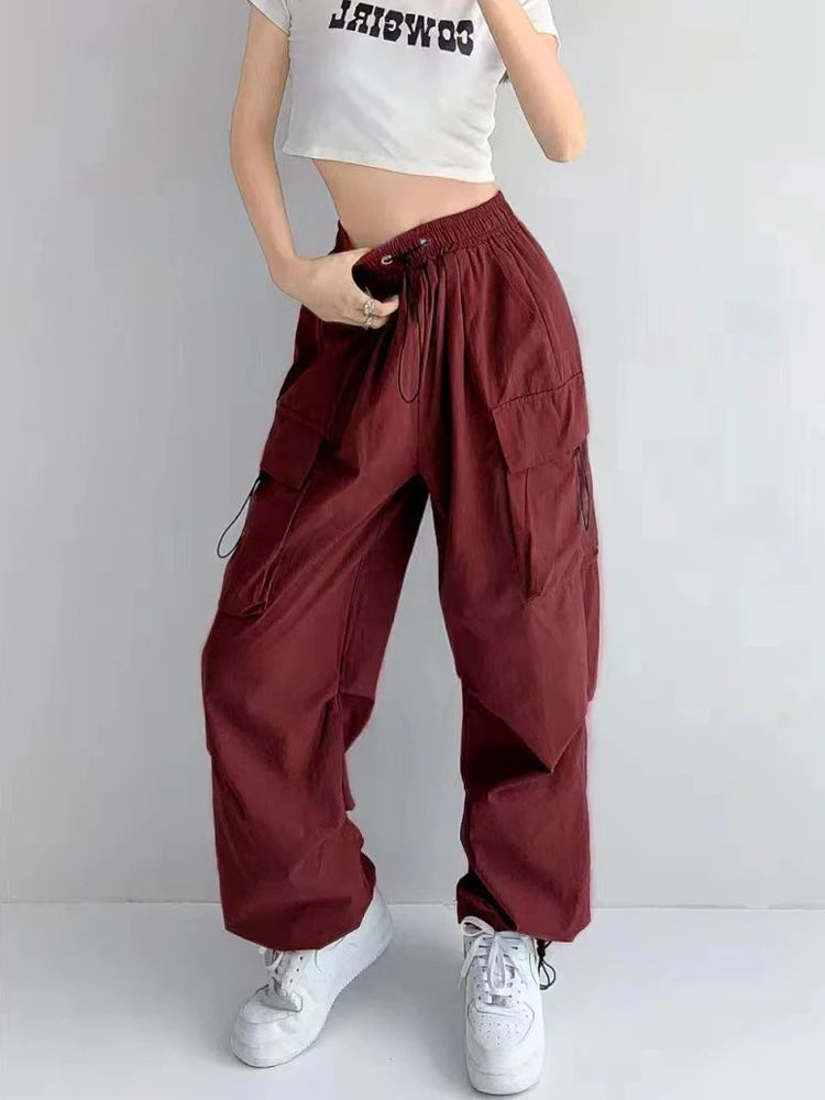 Koisoon Women Punk Cargo Pants American Retro Streetwear Hip Hop Trousers Summer Fashion Bf Harajuku High Waist Wide Leg Pants New