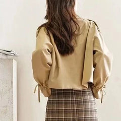 Koisoon Korean Women Suit Coats Casual Female Pleated Cropped Tops Y2K Fashion Designed Button Loose Long Sleeve Coats Autumn New