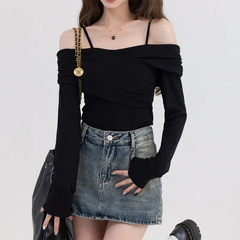 Koisoon Women Sexy Off Shoulder T Shirts Korean Streetwear All Match Female Slim Fit Long Sleeve Tops Fashion Elegant Cropped Tees