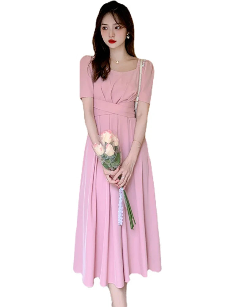 Koisoon 2024 Women Luxury Chic Prom Midi Dresses Summer Fashion Causal Beach Long Dress Pink Korean Elegant Bodycon Party Night Vestidos