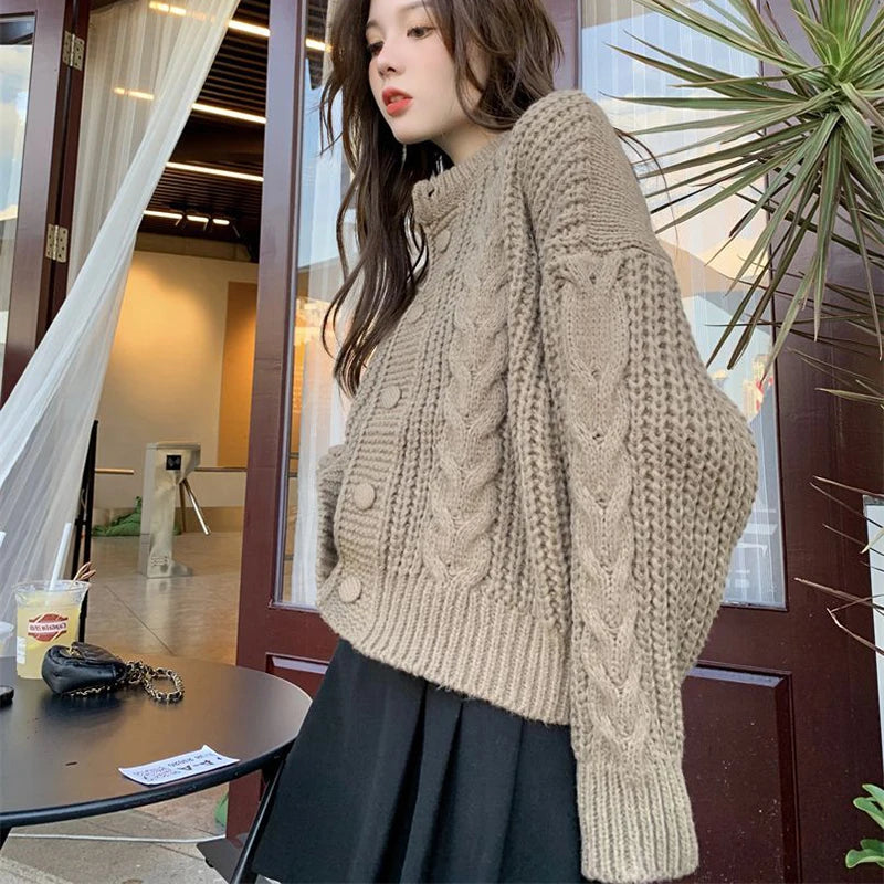 Koisoon Autumn Women Cardigan Sweater Fashion Korean Streetwear Buttons Loose Knitted Coats Female Casual Twist All Match Jacket