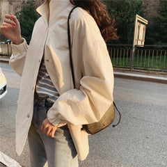 Koisoon 100% Cotton Women Jacket Fashion Stand Collar Spring Korean Thin Coats Designed Button Up Fall Oversize Female Clothes