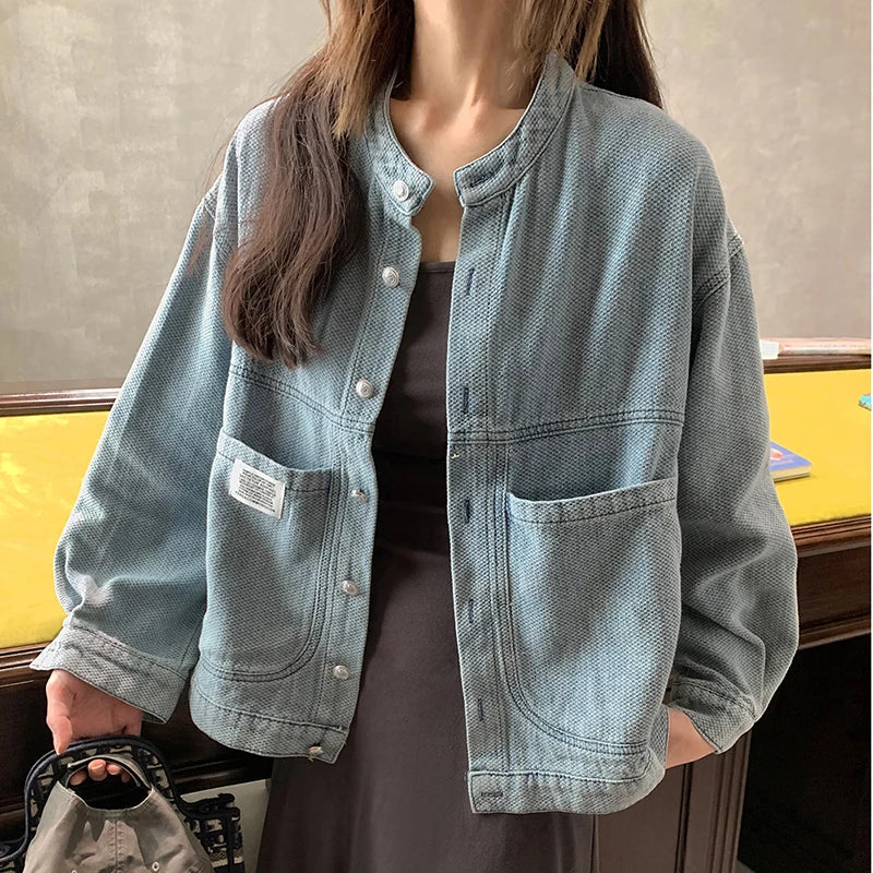 Koisoon Vintage Women Denim Jacket American Style Streetwear Loose Long Sleeve Coats Autumn Y2K Casual Female Pocket Outwear New