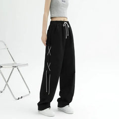 Koisoon Vintage Oversize Solid Cargo Pants Women New Harajuku Streetwear Hip Hop Wide Leg Drawstring Elastic Waist Baggy Casual Trousers