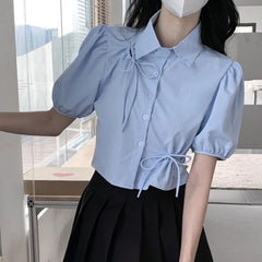 Koisoon Elegant Women Bow Shirt Korean Fashion Design Chic Tops Y2K Casual Female All Match Puff Sleeve Shirt Summer New