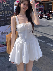 Koisoon Korean Chic Summer Short Dress Women New Spaghetti Strap Solid A-line Holliday Beach Party Dresses Y2K Kawaii One Piece Vestido