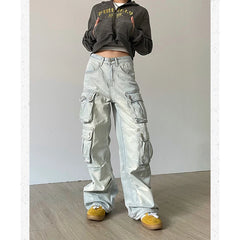 Koisoon Women Blue Jeans Hip Hop Streetwear High Waist American Wide Leg Pants Fashion Y2K Style Female Winter Straight Trousers