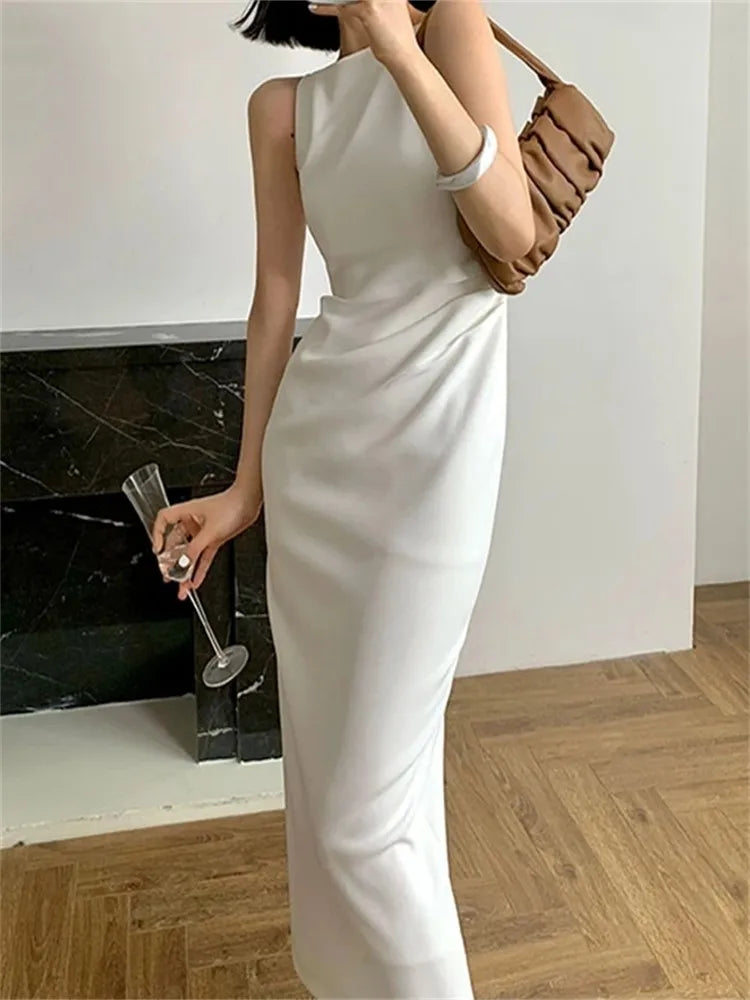 Koisoon New Women Summer Spaghetti Strap Midi Dress Casual Office Ladies Sleeveless Sexy Split Elegant Party Dresses Female Prom Dress