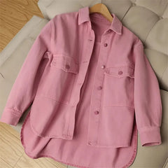 Koisoon New Women Pink Jeans Jacket Oversized Korean Style Single Breasted Chic Denim Coats Spring Autumn Cowboy Jackets Outwear Female