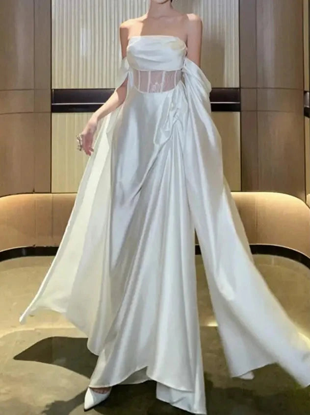 Koisoon French Romantic White Wedding Dress Elegant Hollow Out Backless Evening Party Dresses Women Summer Off Shoulder Robe