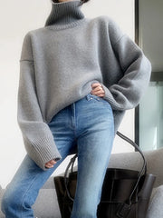 Koisoon Lazy Wind Grey Turtleneck Sweaters Women Vintage Loose Knitted Pullovers Streetwear Retro Harajuku Long Sleeve Simple Tops