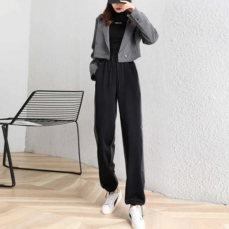 Koisoon Women Patchwork Sweatpants Korean Streetwear Loose Wide Leg Pants Summer Fashion High Waist Female All Match Straight Trousers