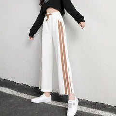 Koisoon Women Fashion Striped Pants Korean Casual Streetwear Loose Ankle Length Pants Summer All Match Female Slits Sweatpants