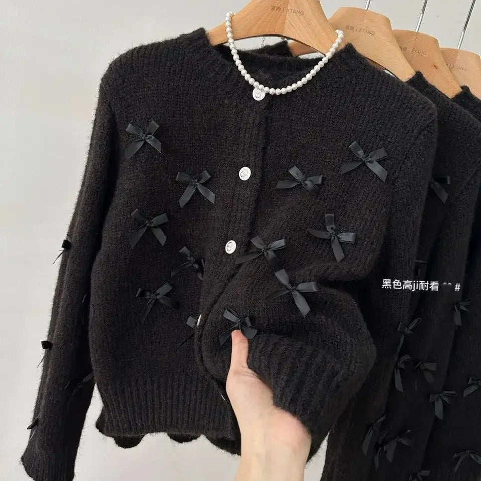 Koisoon Autumn/Winter New Fashion Bow High end Coat Sweater Women Clothing Round Neck High end Soft Loose Knitted Cardigan Women Top