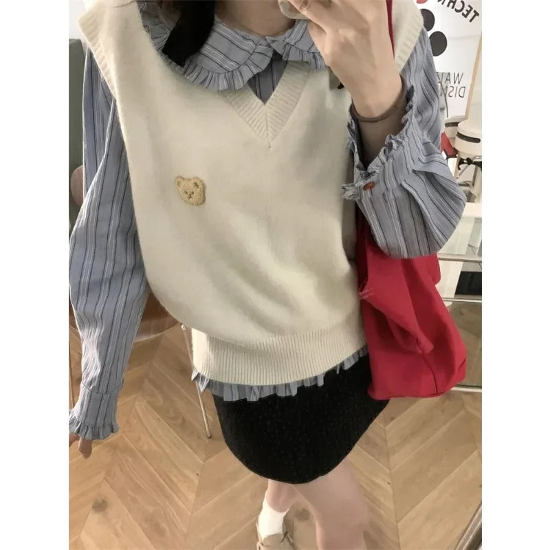 Koisoon Striped Preppy Korean Style Shirts Japanese Youthful Woman Blouses Chic Vintage Sweet Harajuku Casual Autumn Clothing