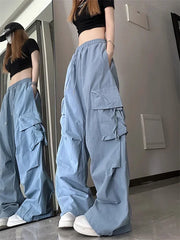 Koisoon Y2K Beige Cargo Pants Woman Streetwear Hip Hop Black Parachute Trousers Oversized Korean Fashion Wide Leg Pink Sweatpants