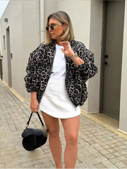 Koisoon Retro Leopard Print Short Coats Women Chic O-neck Long Sleeve Zipper Jackets 2024 Female Autumn Winter Warm High Street Outwear