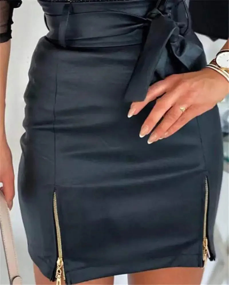 Koisoon 2024 New Sexy Women's PU Leather Skirt Spring Summer Front Split Pencil Midi Skirts Elegant High Waist Sheath Skirts