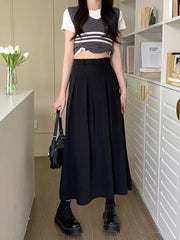 Koisoon Elegant Women Long Black Suits Skirts For Female Pockets OL Casual  Loose A-Line High Waist Midi Skirt 2024 Spring Summer SK35