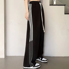 Koisoon Vintage Women High Waist Sweatpants American Style Fashion Striped Loose Wide Leg Pants Summer Female Streetwear Y2K Trousers