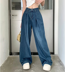 Koisoon Women 2024 Summer Autumn Wide Leg Denim Pant Trousers Streetwear Straight High Waist Jeans Loose Boyfriend Jeans Ladies