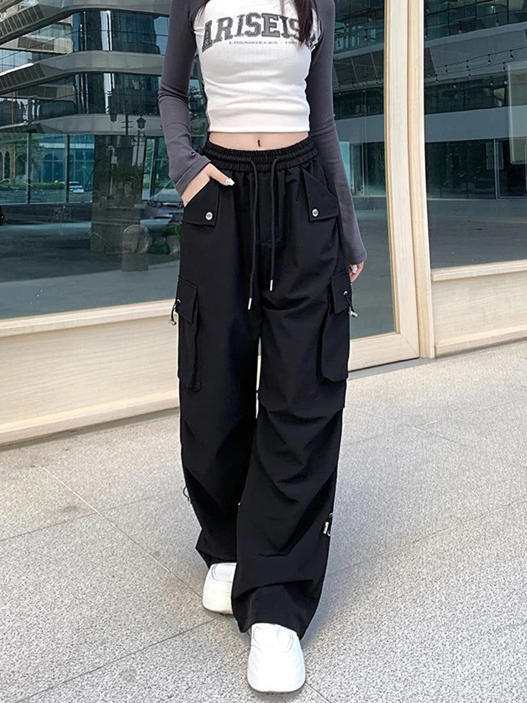 Koisoon Punk Women Y2K Cargo Pants Vintage Loose Streetwear Trousers Casual High Waist Korean Harajuku Retro Female Wide Leg Pant