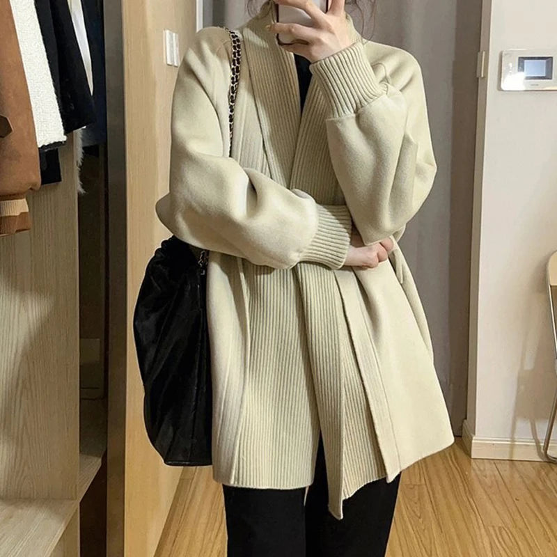 Koisoon Winter Women Cardigan Sweater Korean Casual All Match Loose Midi Knitted Coats Female Fashion Elegant Warm Jacket New