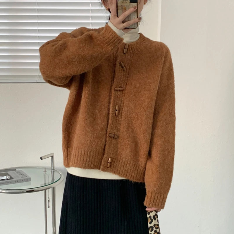 Koisoon Autumn Women Korean Cardigan Sweater Fashion Designed Button Loose Knitted Coats Casual Elegant Female All Match Jacket