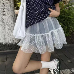 Koisoon Hotsweet Dot Ball Gown Mini Skirts For Women Summer Mesh High Waist Korean Fashion Women's Skirt Kawaii Y2k Chic