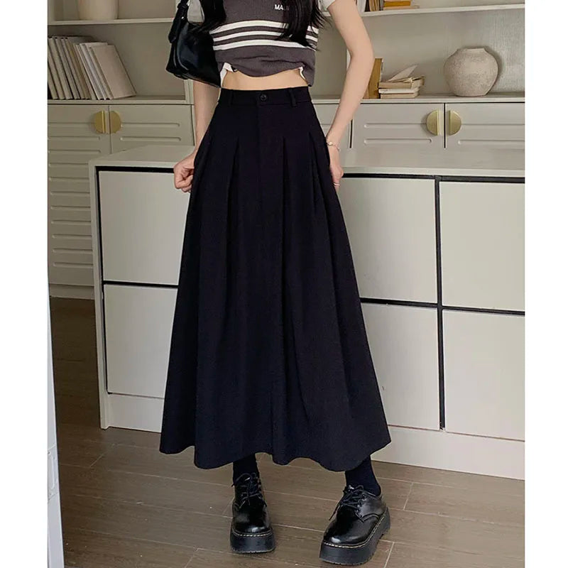 Koisoon Elegant Women Long Black Suits Skirts For Female Pockets OL Casual  Loose A-Line High Waist Midi Skirt 2024 Spring Summer SK35