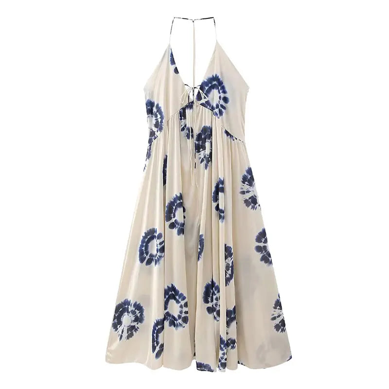 Koisoon Printed Beach Women Dress Sexy Backless Sleeveless Reched Female Vacation Dresses Summer Bandage V-neck Elegant Lady Robe