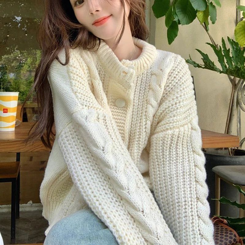 Koisoon Autumn Women Cardigan Sweater Fashion Korean Streetwear Buttons Loose Knitted Coats Female Casual Twist All Match Jacket