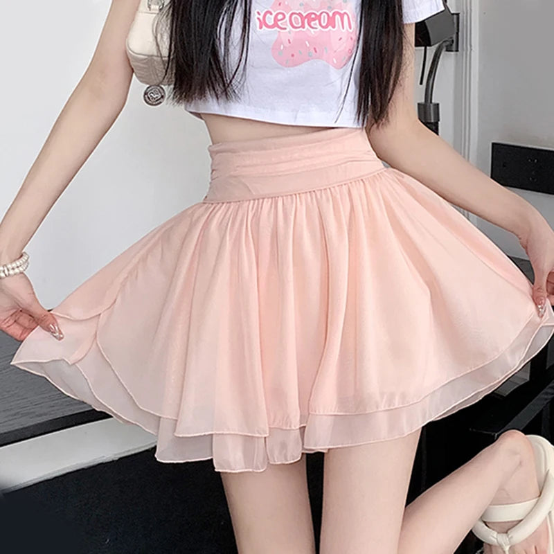 Koisoon Summer High Waist Mini Skirts Women Fashion Mesh Ball Gowns Skirts Korean Casual Female Cute White A Line Skirts New