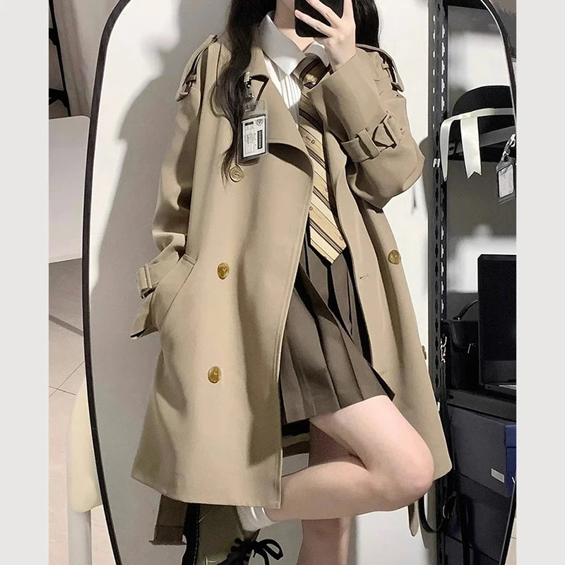 Koisoon Autumn Fashion Women Jacket Korean Casual Bandage Loose Outwear Harajuku Female Streetwear Long Sleeve Midi Coats New