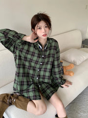 Koisoon Retro Classic Plaid Design Women Baggy Shirt Turn-down Collar Long Sleeve Female Blouses Spring Summer BF Vintage Oversize Chic