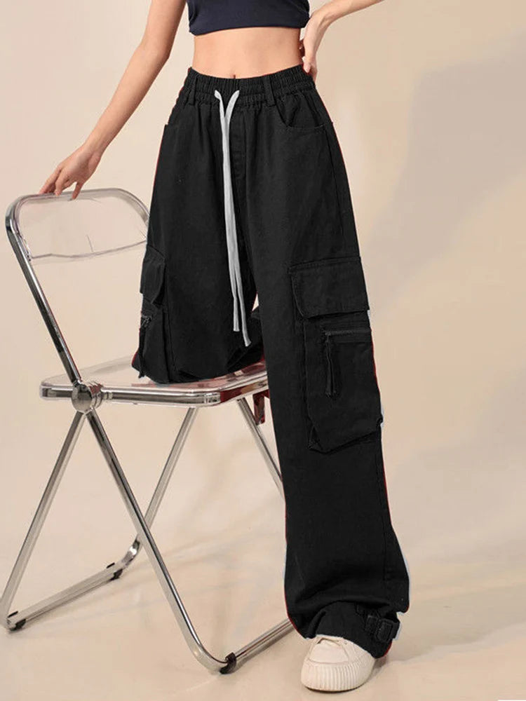 Koisoon Y2K Cargo Pants Bf Vintage Streetwear High Waist Casual Straight Trousers Women Hip Hop Harajuku Pockets Wide Leg Pants New