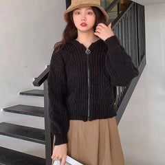 Koisoon Women Hooded Sweater Fashion Korean All Match Loose Knitted Coats Casual Female Streetwear Cardigan Jacket Autumn New