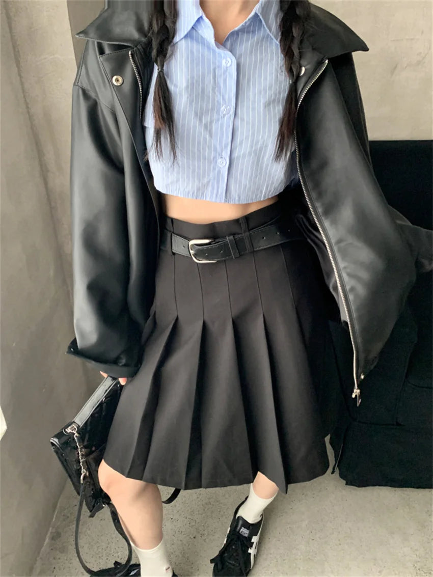 Koisoon Preppy Style Women A-Line Skirts Slim High Waist Streetwear Autumn Loose Office Lady Daily Mujer All Match